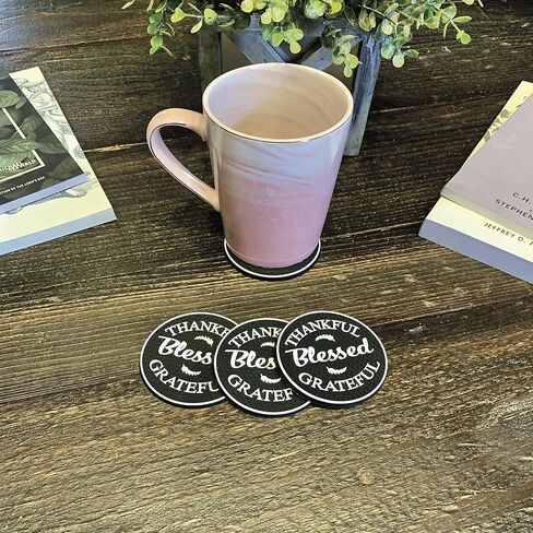 Cute Car Coasters and Car Accessories / (4) Pack by Proverbs 18:10 Products / Car Cup Holders / Thankful Grateful Blessed Interior Car Accessories, Black in Saudi Arabia