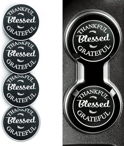 Cute Car Coasters and Car Accessories / (4) Pack by Proverbs 18:10 Products / Car Cup Holders / Thankful Grateful Blessed Interior Car Accessories, Black in Saudi Arabia