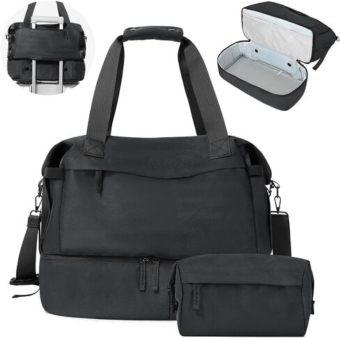 32L 18’’ Sport Gym Bag with Shoe Compartment,Weekender Overnight Bag with Trolley Sleeve,Black in Saudi Arabia