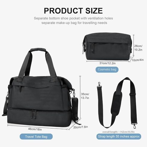 32L 18’’ Sport Gym Bag with Shoe Compartment,Weekender Overnight Bag with Trolley Sleeve,Black in Saudi Arabia