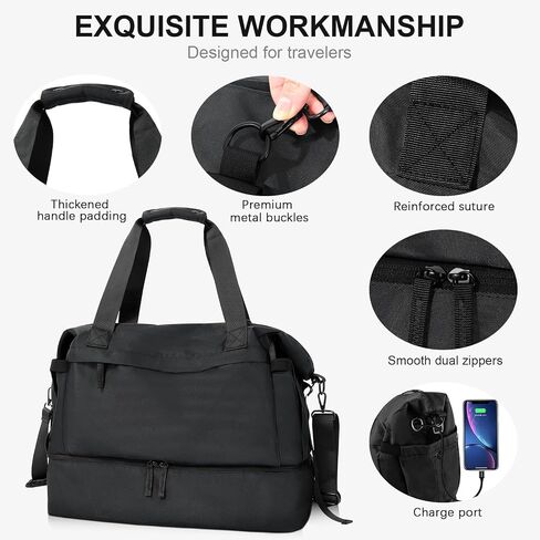 32L 18’’ Sport Gym Bag with Shoe Compartment,Weekender Overnight Bag with Trolley Sleeve,Black in Saudi Arabia