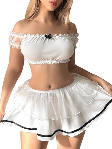 Women's 3 Piece Lingerie Set Mesh Frill Tie Front Chemise Babydoll Lingerie Skirt with Thong in Saudi Arabia