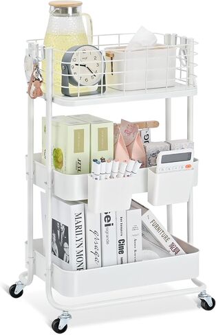 KINGRACK 3 Tier Utility Cart, Metal Rolling Cart Organizer, Storage Cart on Wheels, Book Cart, Diaper Cart for Bathroom, Kitchen, Office, Bedroom, Purple in Saudi Arabia