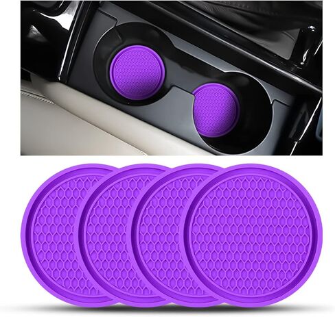 Car Cup Holder Coaster, 4 Pack Non-Slip Auto Insert Cup Coasters, 2.75 Inch Silicone Waterproof Embedded Drink Mat Universal for Vehicle, Durable Car Accessories for Men and Women (Black) in Kuwait