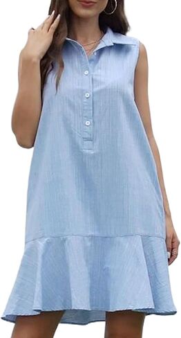Kedera Women's Tunic Shirt Mini Dress Cotton Linen Shirt Dress Button Up Ruffle Hem Shift Dresses in Saudi Arabia