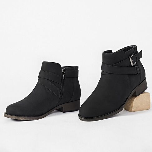 Ataiwee Women's Ankle Boots, Classic Side Zip Comfortable Thick Block Heel Boots. in Saudi Arabia