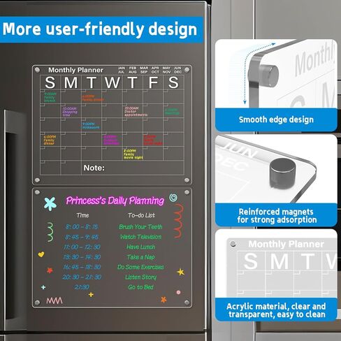 تقويم الثلاجة الأكريليك المغناطيسي 2 حزمة 16 "× 12" تقويم واضح للثلاجة الجافة محو لوحات التخطيط المغناطيسي مجموعة تتضمن 6 علامات ملونة حامل علامات مغناطيسية مع منشفة مسح in Kuwait