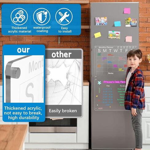تقويم الثلاجة الأكريليك المغناطيسي 2 حزمة 16 "× 12" تقويم واضح للثلاجة الجافة محو لوحات التخطيط المغناطيسي مجموعة تتضمن 6 علامات ملونة حامل علامات مغناطيسية مع منشفة مسح in Kuwait