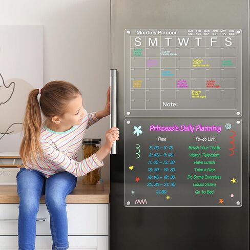 تقويم الثلاجة الأكريليك المغناطيسي 2 حزمة 16 "× 12" تقويم واضح للثلاجة الجافة محو لوحات التخطيط المغناطيسي مجموعة تتضمن 6 علامات ملونة حامل علامات مغناطيسية مع منشفة مسح in Kuwait