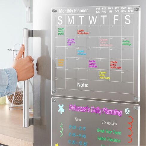 تقويم الثلاجة الأكريليك المغناطيسي 2 حزمة 16 "× 12" تقويم واضح للثلاجة الجافة محو لوحات التخطيط المغناطيسي مجموعة تتضمن 6 علامات ملونة حامل علامات مغناطيسية مع منشفة مسح in Kuwait