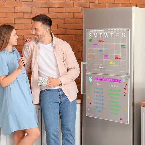 تقويم الثلاجة الأكريليك المغناطيسي 2 حزمة 16 "× 12" تقويم واضح للثلاجة الجافة محو لوحات التخطيط المغناطيسي مجموعة تتضمن 6 علامات ملونة حامل علامات مغناطيسية مع منشفة مسح in Kuwait