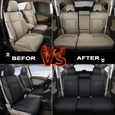 GIANT PANDA Car Seat Covers Full Set Custom Fit for Honda CRV 2017 2018 2019 2020 2021 2022- Faux Leather (Gray/Grey) in Kuwait