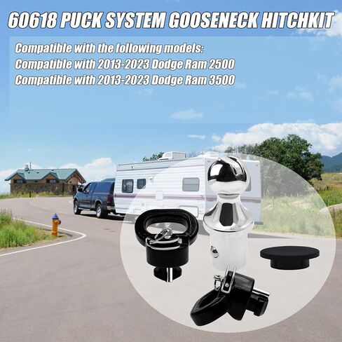 مجموعة كرة وصلة عنق الإوزة من Geloo 60618 بنظام Puck، كرة معقوفة مقاس 2-5/16 بوصة تناسب 2013-2023 دودج رام 2500 3500 كرة معقوفة مع مثبتات سلسلة أمان GTW 30000 رطل/VTW 7500 رطل in Kuwait