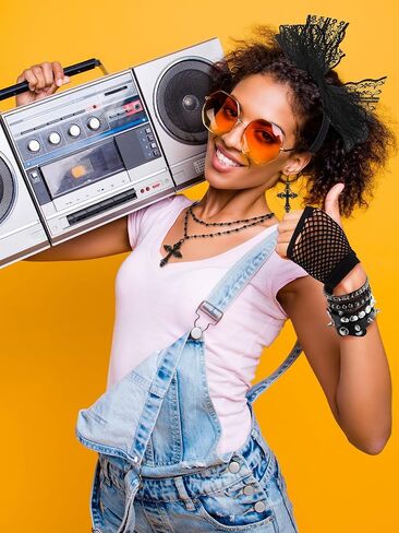 7 قطعة 80s النساء زي الاكسسوارات الجلدية الشرير أساور قابل للتعديل الأسود الصليب قلادة الدانتيل عقال قفازات شبكة صيد السمك in Kuwait