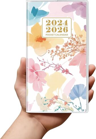 مخطط الجيب/التقويم 2024-2026، مخطط الأزهار الشهرية 2024-2026 - 6.7 بوصة × 3.7 بوصة - يمتد من يوليو 2024 حتى ديسمبر 2026، 2024 تقويم الجيب مع غطاء PVC للتنظيم والتخطيط in Kuwait
