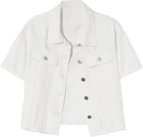 Locachy Women's Summer Short Sleeve Denim Jacket Casual Lapel Button Down Cropped Trucker Jean Jackets Coats in Saudi Arabia