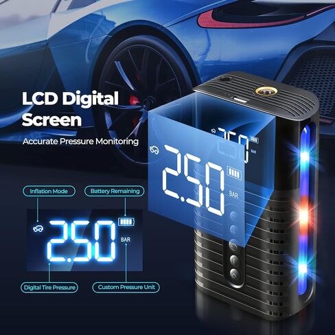 Tire Inflator Portable Air Compressor,Air Pump for Car with LED Digital Pressure, 2X Faster Inflation Electric Air Compressor 150PSI Cordless Tire Inflator Suitable for Cars, Bikes, Balls, Motorcycles in Saudi Arabia