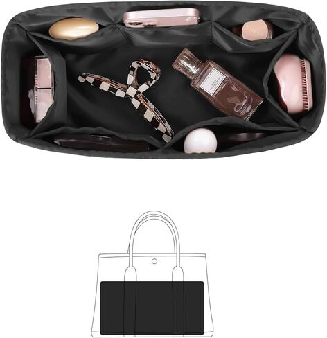 Garden Party 30 Insert, Bag Organizer Compatible with Hermes Garden Party Tote, Silk Fabric Bag-in-bag for Luxury Bags with Multiple Pockets for Storage (Black, GP30) in Saudi Arabia
