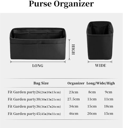 Garden Party 30 Insert, Bag Organizer Compatible with Hermes Garden Party Tote, Silk Fabric Bag-in-bag for Luxury Bags with Multiple Pockets for Storage (Black, GP30) in Saudi Arabia