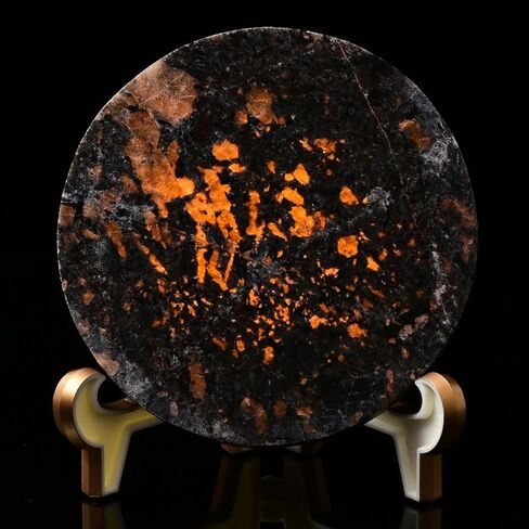 JIC جوهرة كبيرة Yooperlite لوح حجري 110-130 مللي متر بلورات استشفاء شريحة مستديرة الزخرفية مع حامل مكتب ديكور المنزل in Kuwait