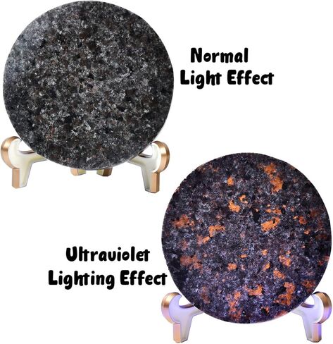 JIC جوهرة كبيرة Yooperlite لوح حجري 110-130 مللي متر بلورات استشفاء شريحة مستديرة الزخرفية مع حامل مكتب ديكور المنزل in Kuwait