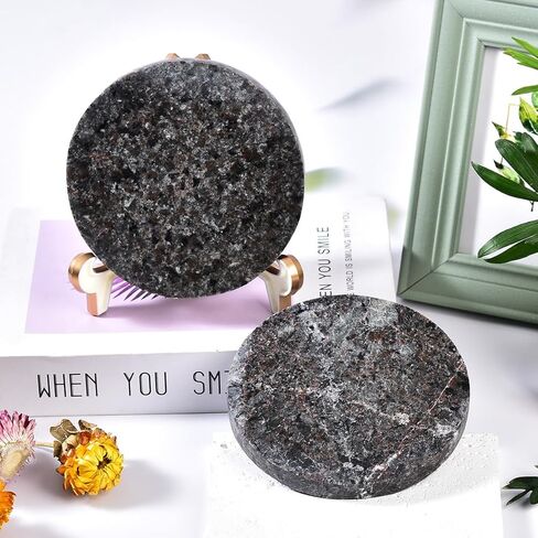 JIC جوهرة كبيرة Yooperlite لوح حجري 110-130 مللي متر بلورات استشفاء شريحة مستديرة الزخرفية مع حامل مكتب ديكور المنزل in Kuwait