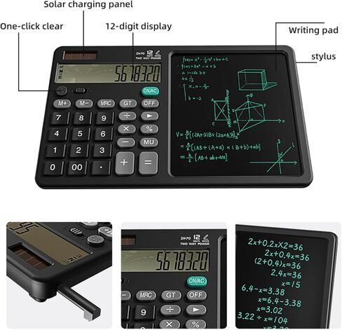 12 Digits Desktop Calculator with Large Hand-Writing LCD Notepad. Solar Powered Standard Function Calculator for Office, School, Home in Saudi Arabia