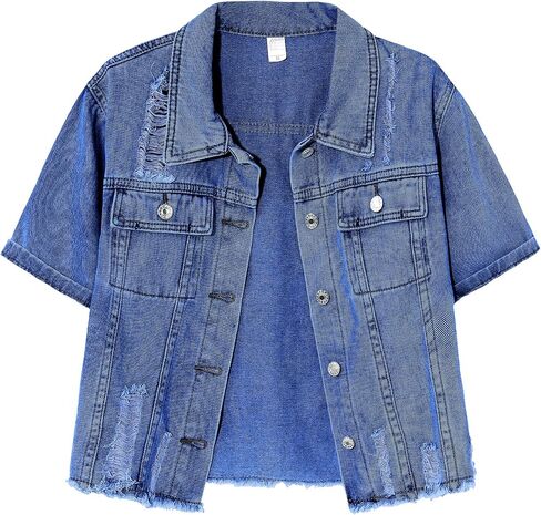 Locachy Women's Summer Short Sleeve Denim Jacket Casual Lapel Button Down Cropped Trucker Jean Jackets Coats in Saudi Arabia