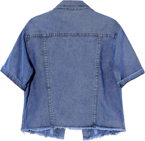 Locachy Women's Summer Short Sleeve Denim Jacket Casual Lapel Button Down Cropped Trucker Jean Jackets Coats in Saudi Arabia