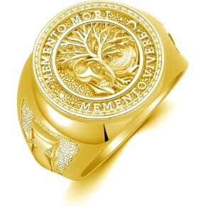 Memento Mori Ring for Men 925 Sterling Silver Tree of Life Ring Gothic Skull Memento Vivere Ring Amulet Jewelry Gifts Size 7 to 10