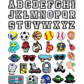 Letter Shoe Charms and Basketball Football Soccer Volleyball Baseball,Video Game, Astronaut and Sports Shoe Charms for Croc Clog