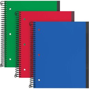 Oxford Spiral Notebook 3 Pack, 3 Subject, College Rule, Durable Plastic Covers, Strong Coil, 3 Durable Pockets, 8.5 x 11, 150 Sheets,3 Pack, Blue, Red, Green (89803)