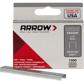 Arrow Fastener 60430 604 Wide Crown Swingline Heavy Duty 1/4-Inch Staples, 1,000-Pack, 1/4 Inch