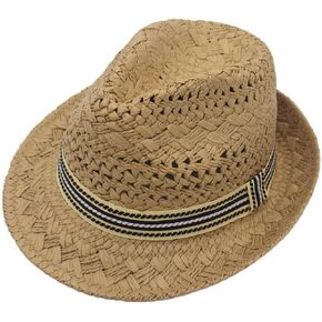 Kids Straw Fedora Sun Hat Short Brim Panama Jazz Hat Roll Up Trilby Bowler Hat for Boys Girls 3-6Years