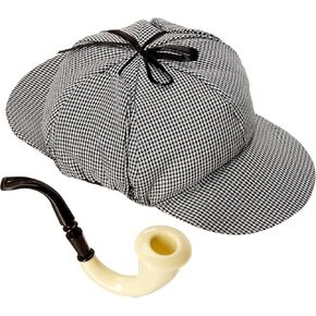 Detective Sherlock Hat & Pipe 2pc Accessory Kit Grey One Size Novelty Item