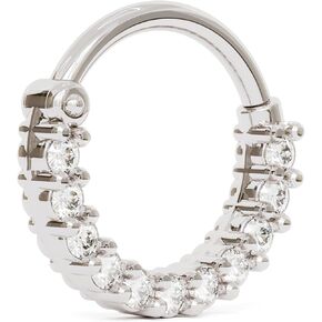 14K White Gold Genuine 0.15 Carat Pave Diamond Hoop Earring, Fits Septum Daith Helix Cartilage, 16g Minimalist Clicker Hoop