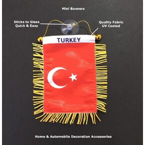 Turkish Flags for Car & Home mini Banner Automobile charm small window sticker Easy to use Sticks to glass Quick Easy or Hang Ornament wall design indoor outdoor decal hanging (Turkish 01)