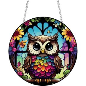 Owl Acrylic Window Hangings Yard Ornament Acrylic Wall Stained Panels Decor Window Art Decor for Bedroom Office Garden Kitchen