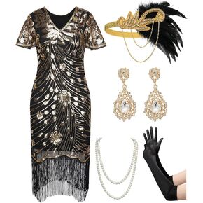 Flapper Dresses 1920s,Great Gatsby Dresses for Women Fringe Roaring 20s Costumes with 20s Accessories for Harlem Nights