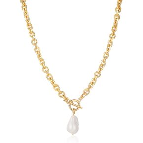 Link Chain Toggle Clasp Baroque Pearl Necklace for Women 14k Gold Plated Charm Pendant Chunky Necklaces For Women Trendy