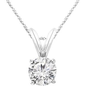 1-8 Carat 14k White Gold 4 Prong Set Round-cut Lab Grown Diamond Solitaire Stud Pendant Necklace (E-F, VS-SI) Jewelry for Women