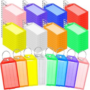 120 Pcs 8-Color Plastic Key Tags with Ring, Label Window & Labels - Ideal Key Identifiers for Luggage, Backpacks & Items