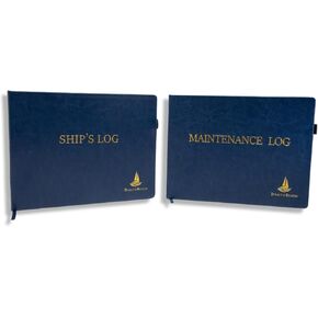 Ships and Maintenance Log Books - Elegant Bound Nautical Dairy with Durable Blue and Gold Cover (100 Pages) Ideal Sailing Record Book - Boating Gift for Captains and Sailors (Hard Bound Pleather)