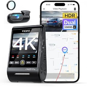 VIOFO A229 Pro 4K HDR Dash Cam، Dual STARVIS 2 IMX678 IMX675، كاميرا سيارة أمامية وخلفية 4K + 2K، قناتان مع HDR، التحكم الصوتي، 5 جيجا هرتز WiFi GPS، رؤية ليلية 2.0، وضع انتظار 24 ساعة، يدعم 512 جيجابايت كحد أقصى