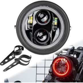 5.75inch 5-3/4 Black LED Motorcycle Headlight Smoked White Halo DRL for Indian Scout Dyna Wide Glide XL1200 XG750 883 48 Night Road