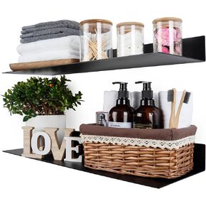Metal Floating Shelves 24 inch Set of 2, Industrial Heavy Duty Modern Steel Wall Mounted Shelves for Living Room Office Kitchen Farmhouse,24x8x2.5 inch,Matte Black