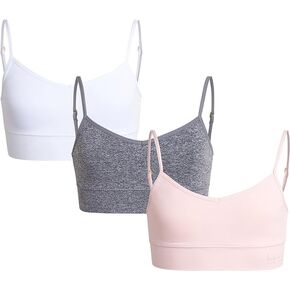 Nicole Miller Girls' Training Bra - 3 Pack/6 Pack Seamless Long Line Cami Bralette - Breathable Sports Bra for Girls (S-XL), Size Medium, White/Medium Grey Heather/Light Pink- 3pk