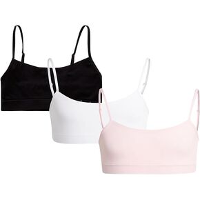 Nicole Miller Girls' Training Bra - 3 Pack/6 Pack Seamless Long Line Cami Bralette - Breathable Sports Bra for Girls (S-XL), Size X-Large, Light Pink/Ice White/Black- 3pk