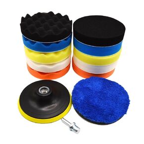 12Pcs Foam Buffing Polishing Pads Kit, with Coral Fleece Pad, Backing Plate, Drill Adapter (12Pcs-3inch)