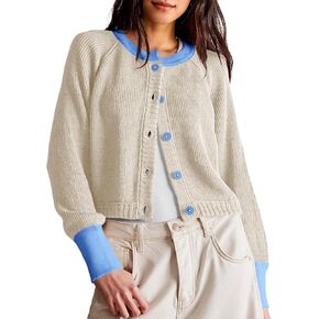 Saodimallsu Womens Cropped Cardigan Sweaters Button Down Open Front Long Sleeve Fall Trendy Color Block Knit Coats in Kuwait